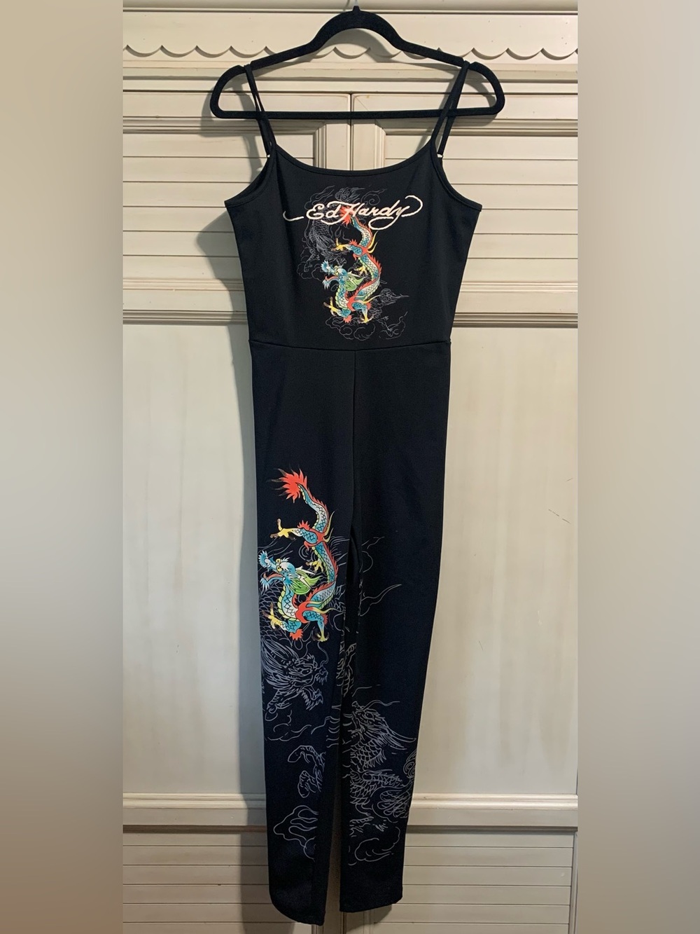Ed Hardy Black Sleeveless Dragon Graphic Jumpsuit Women’s Size Medium